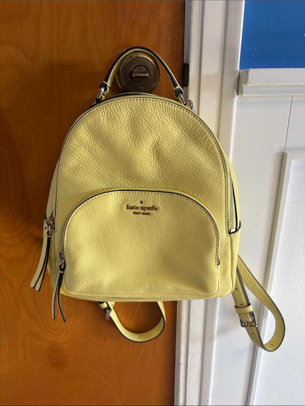 kate spade Small Pebbled Leather Backpack in Lemon Yellow